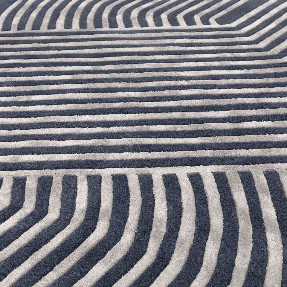 On Sale Matrix 97 Solstice Navy Rug Silky Lines Viscose Wool 120x170cm