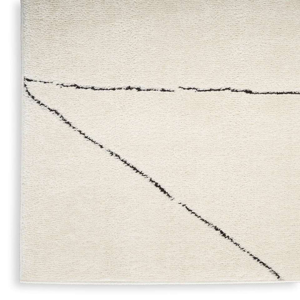 ivory black abstract linear rug closeup corner silo