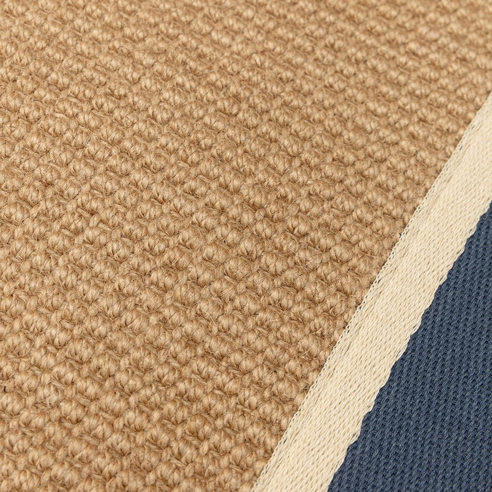 blue cream jute rug closeup detail