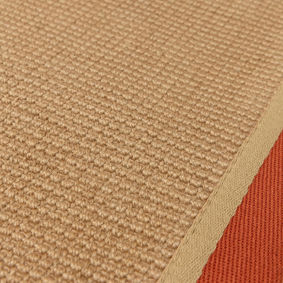 rust linen jute rug closeup detail