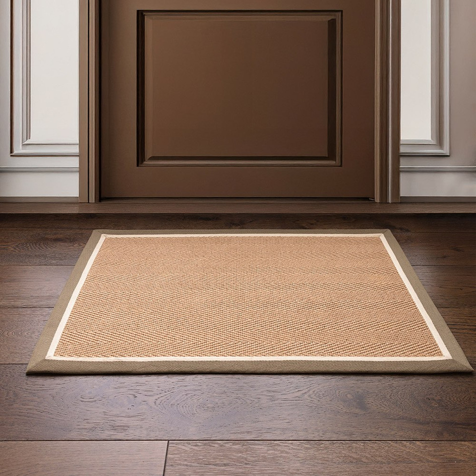 khaki cream jute rug mat in a doorway