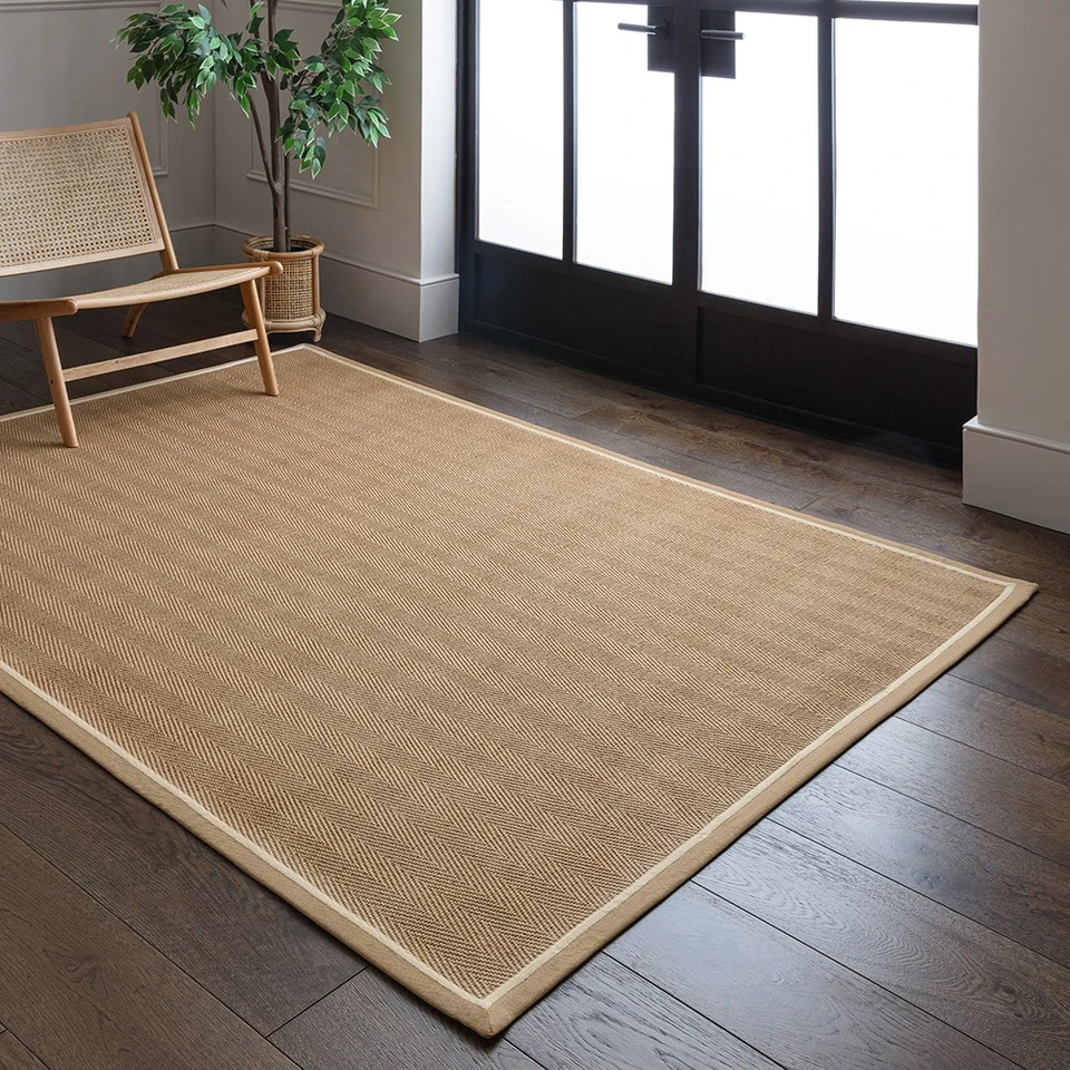 linen cream jute rug in a living room with matching decor