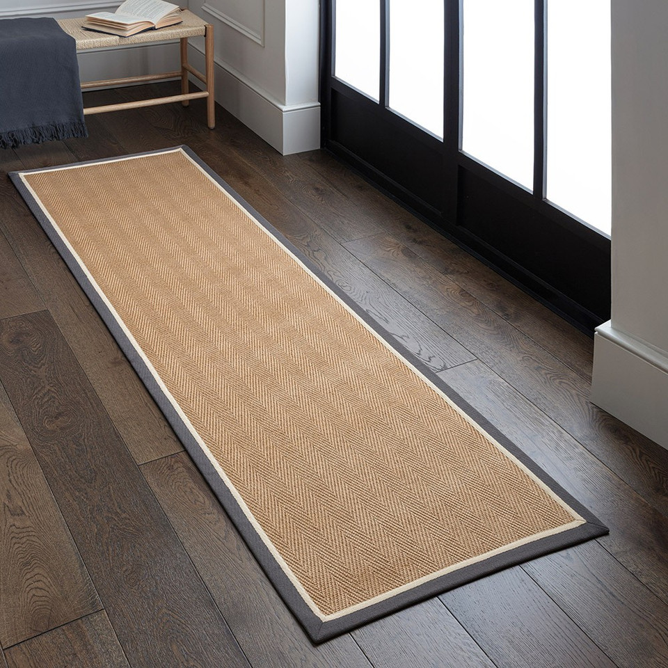 herringbone slate cream jute rug runner in hallway