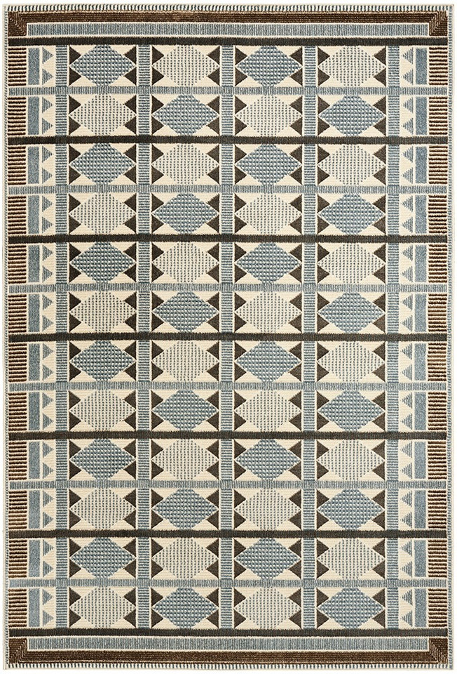 blue geometric rug portrait