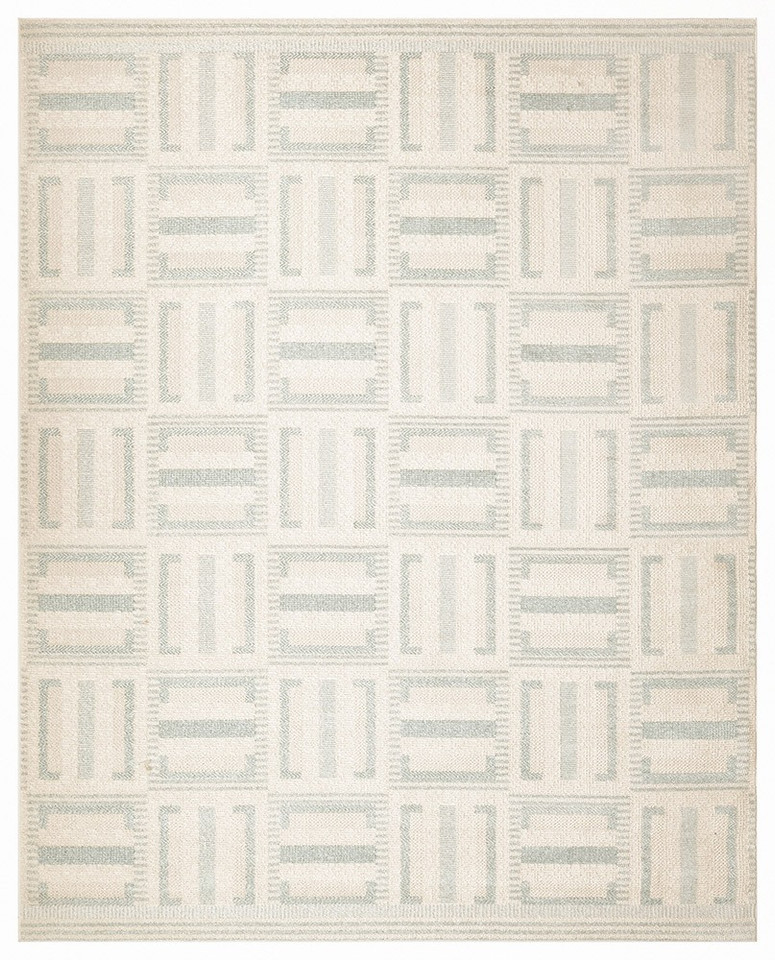 ivory blue geometric rug portrait
