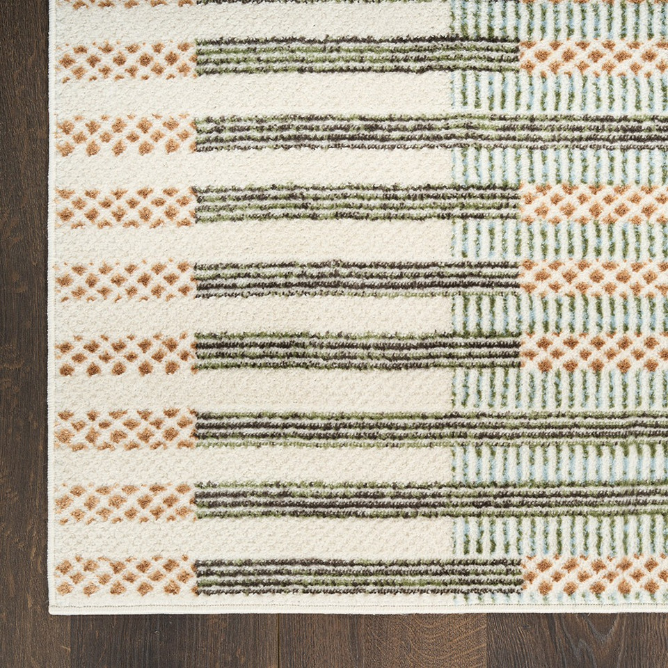 ivory multi geometric rug closeup corner