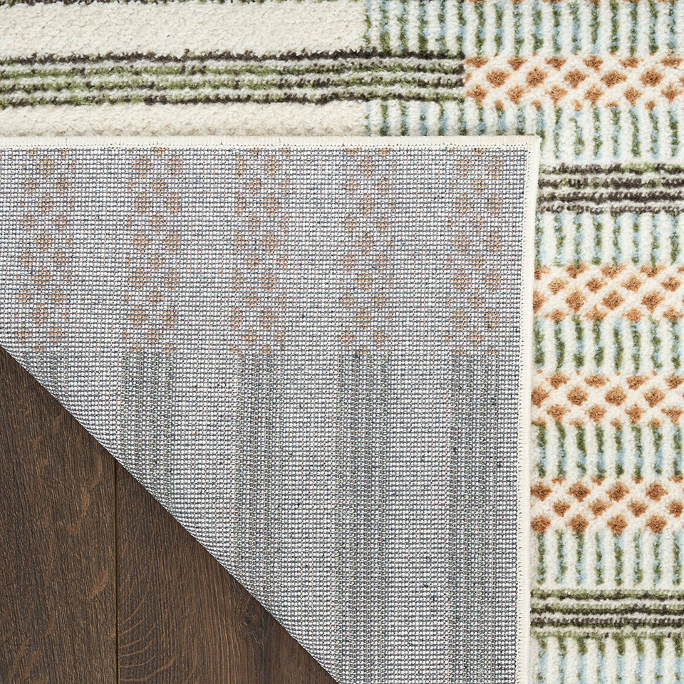 ivory multi geometric rug corner fold