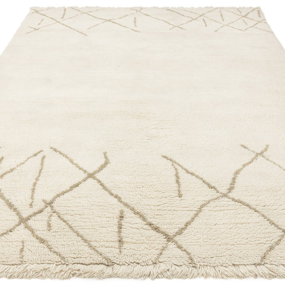 cream berber shaggy wool rug portrait angle