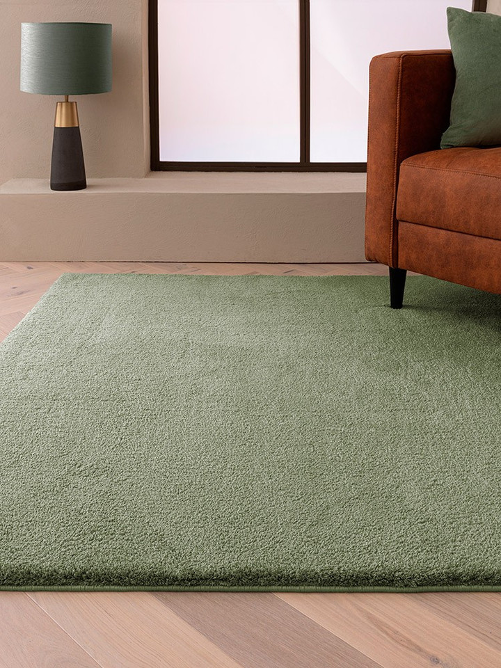 sage plain shaggy rug in a living room with matching decor