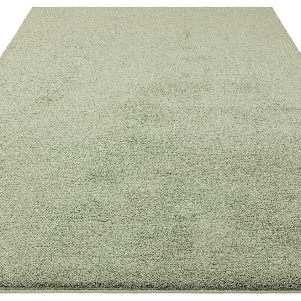 sage plain shaggy rug portrait angle