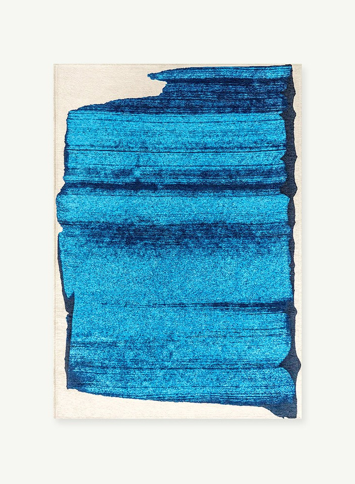 blue abstract eco rug portrait