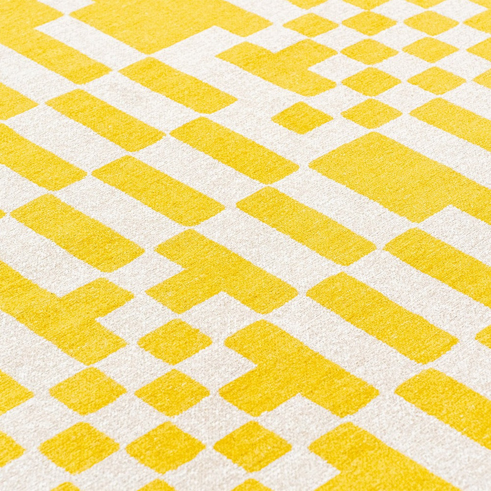 yellow chess eco rug closeup detail
