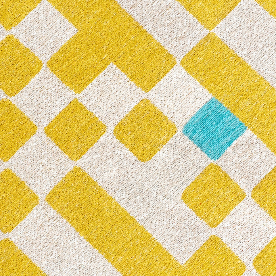 yellow chess eco rug closeup detail