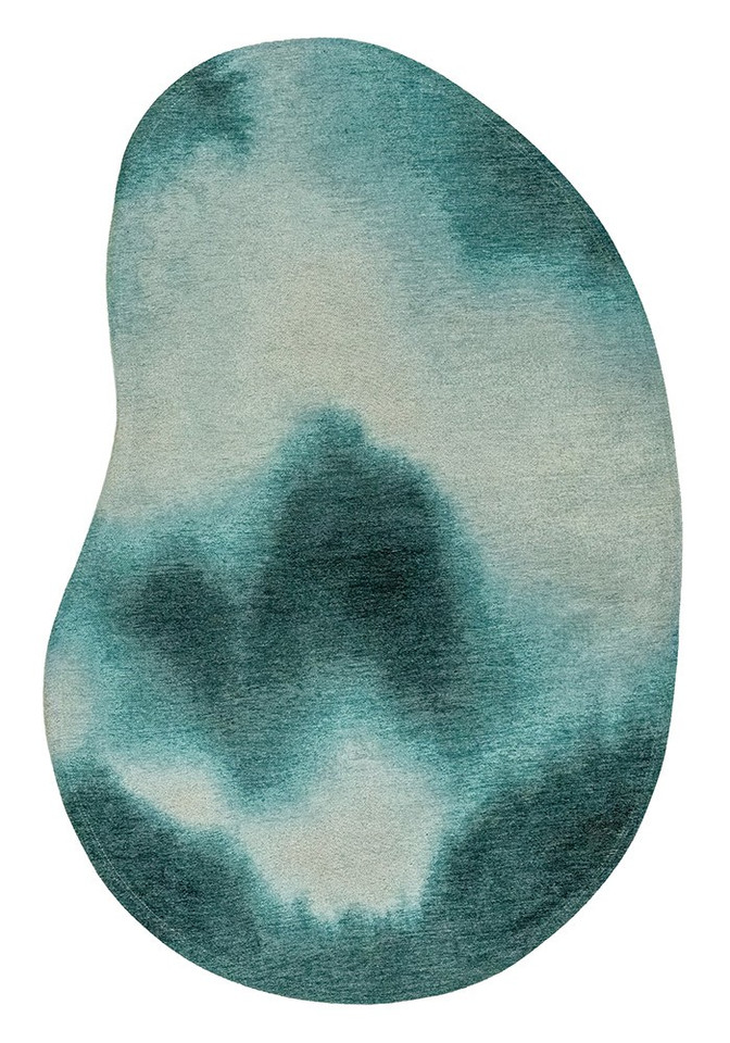 blue peanut shape rug portrait