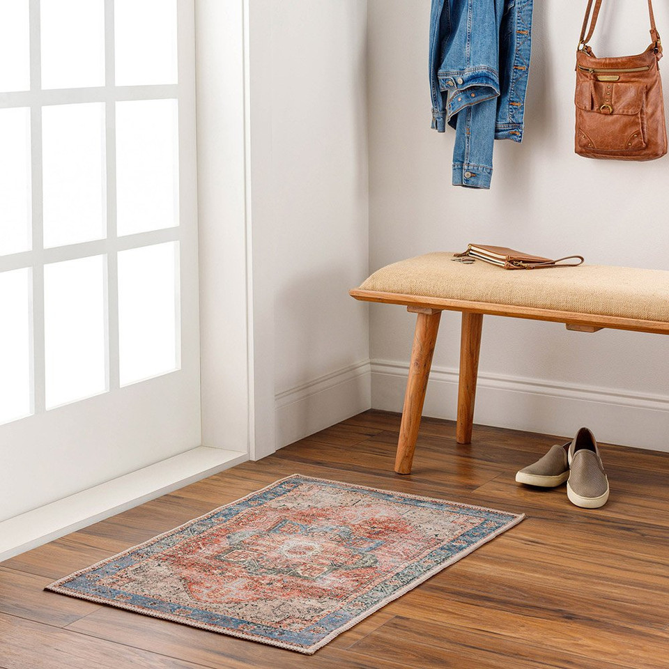 rust traditional rug in a room with matching decor