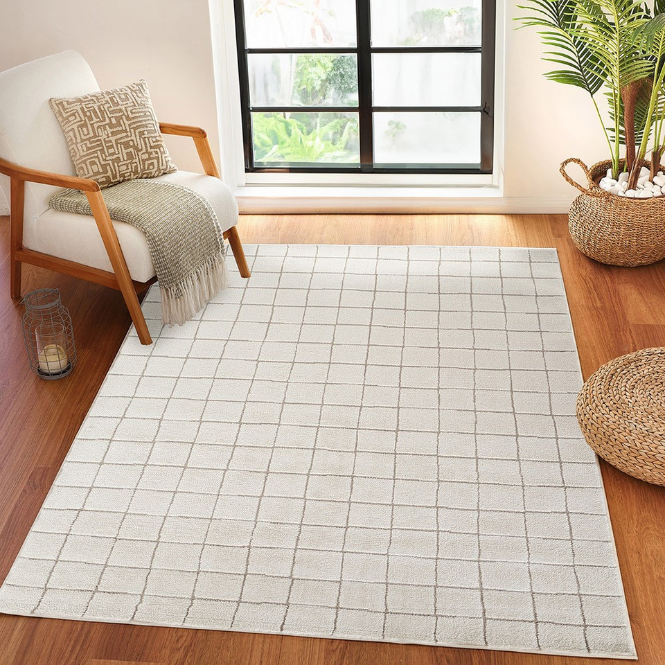 taupe ivory scandi rug in a room with matching decor