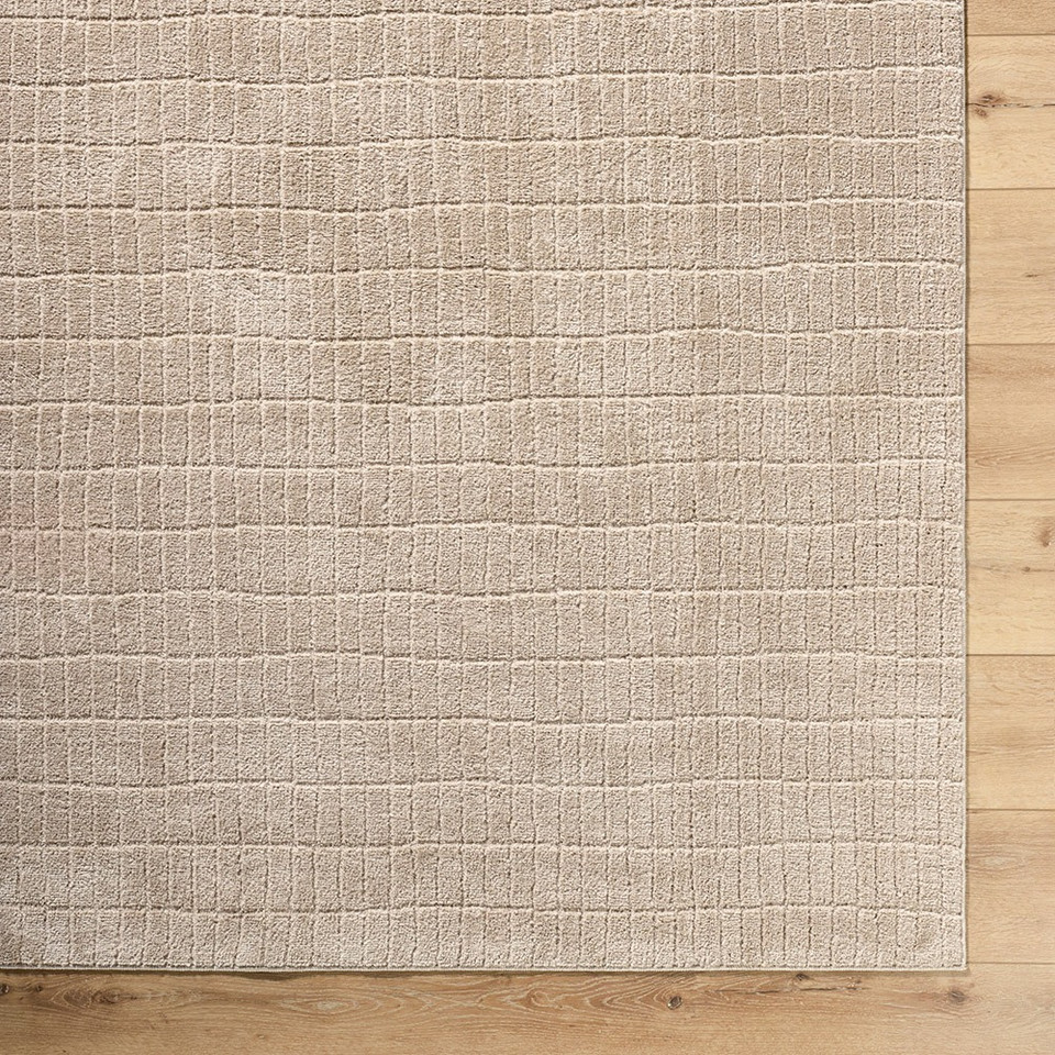 beige rug closeup corner on wood floor