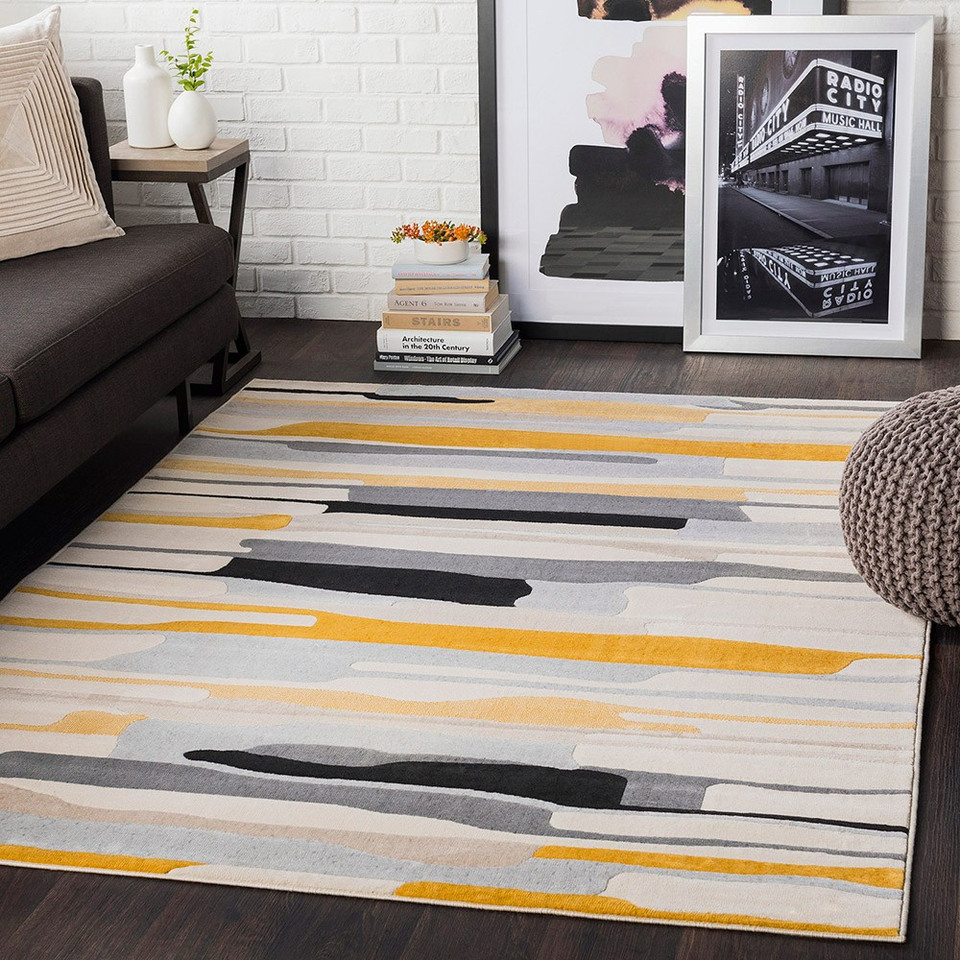 multicolour abstract rug in a room with matching decor