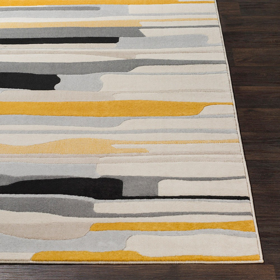 multicolour abstract rug closeup corner on a wood floor