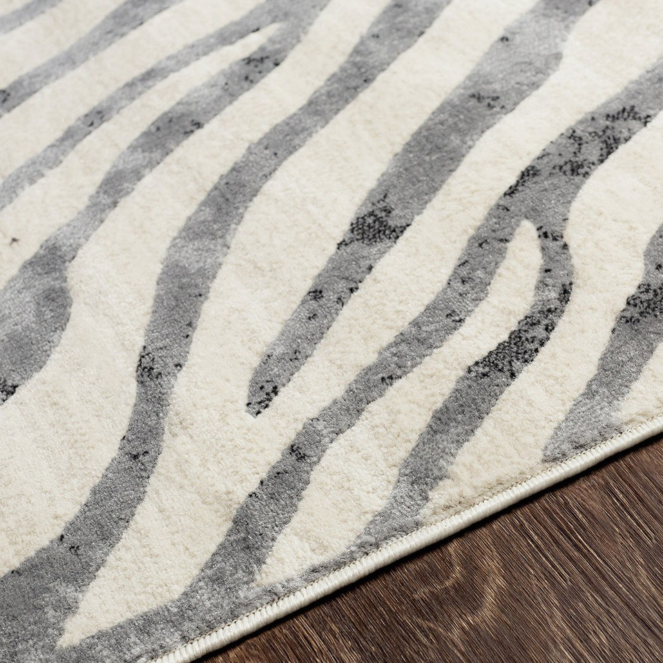 charcoal zebra pattern rug closeup detail