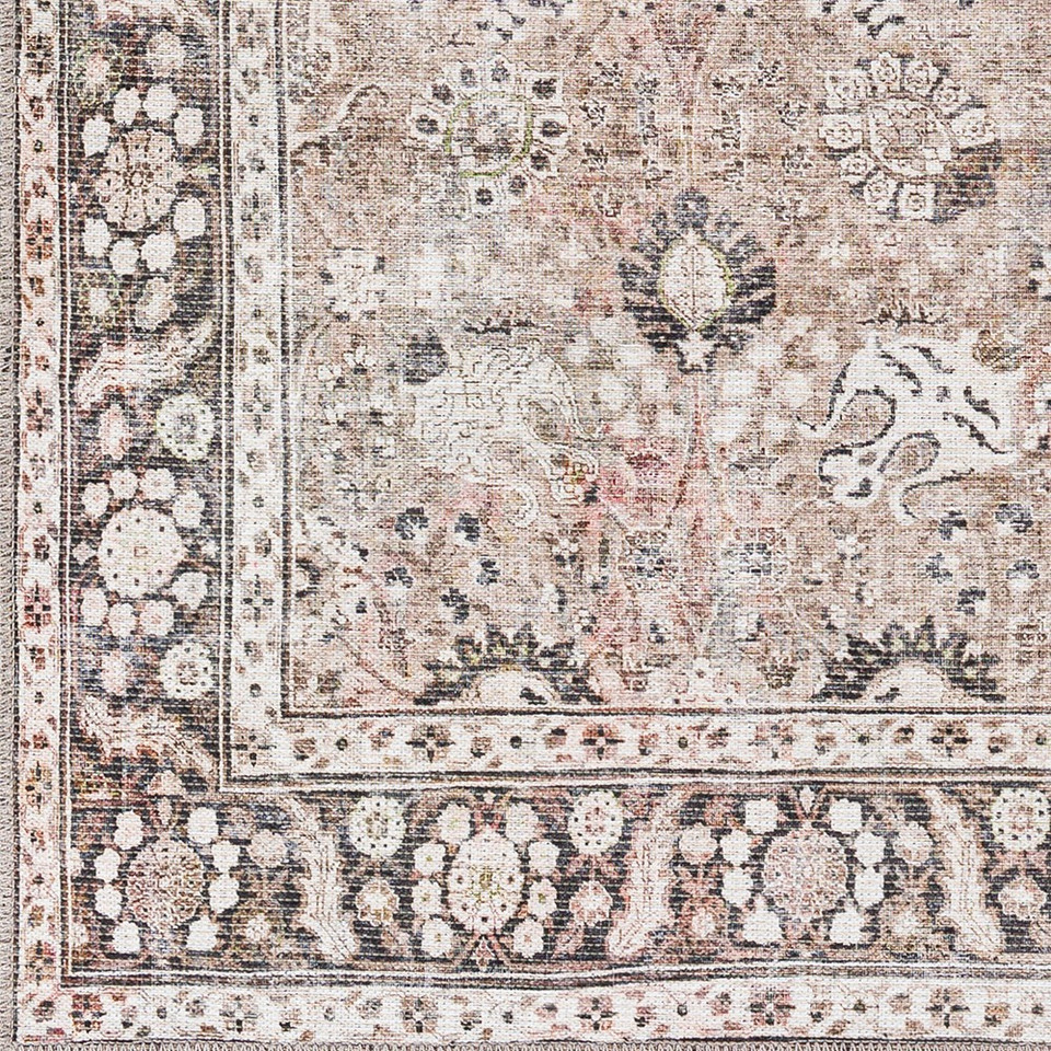 brown traditional rug closeup corner on wood floor