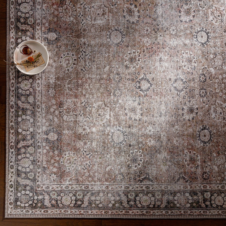 brown traditional rug closeup corner on wood floor