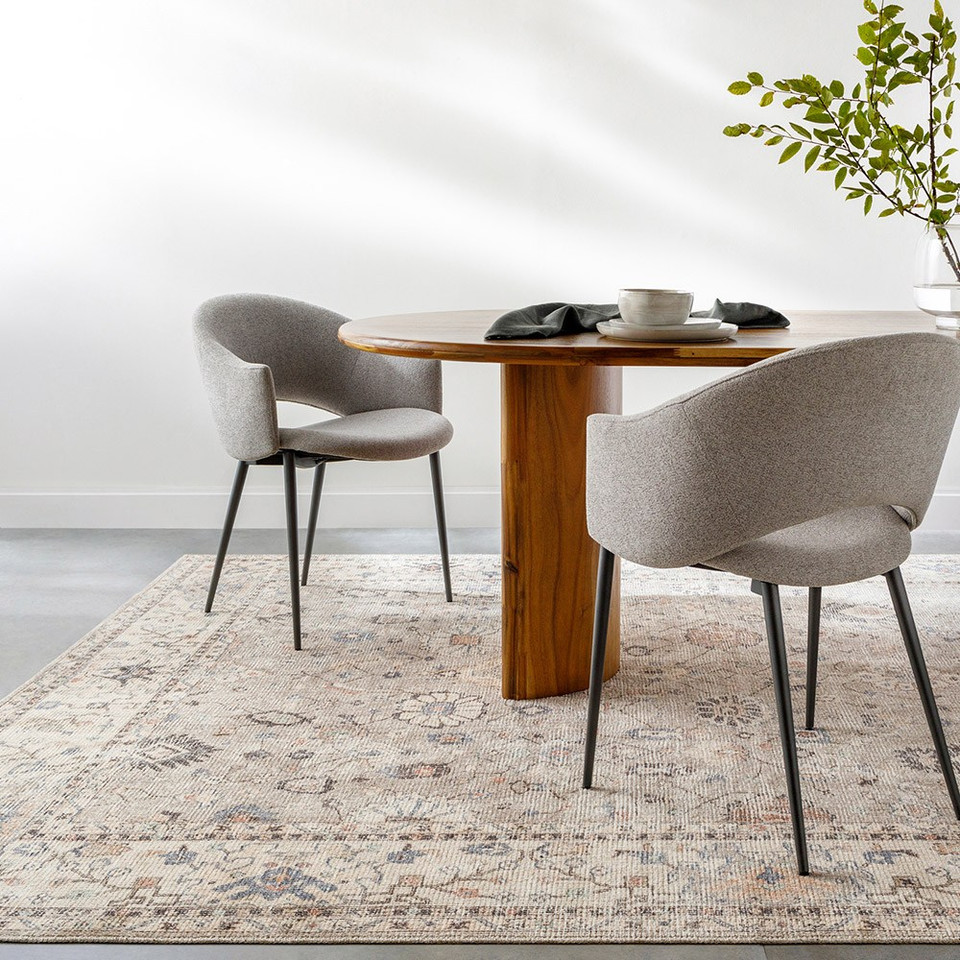 camel traditional rug in a room with matching decor