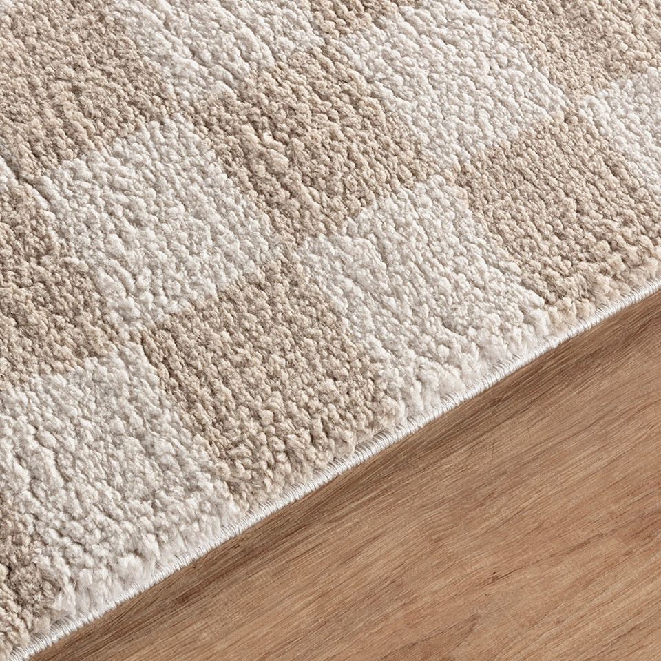beige checker shaggy rug closeup detail
