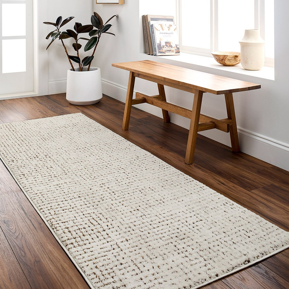 ivory brown scandi rug in a room with matching decor