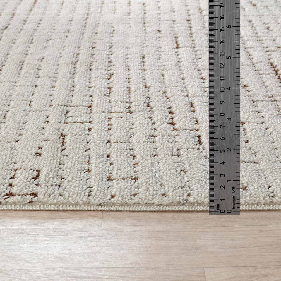 ivory brown scandi rug pile height on wood floor