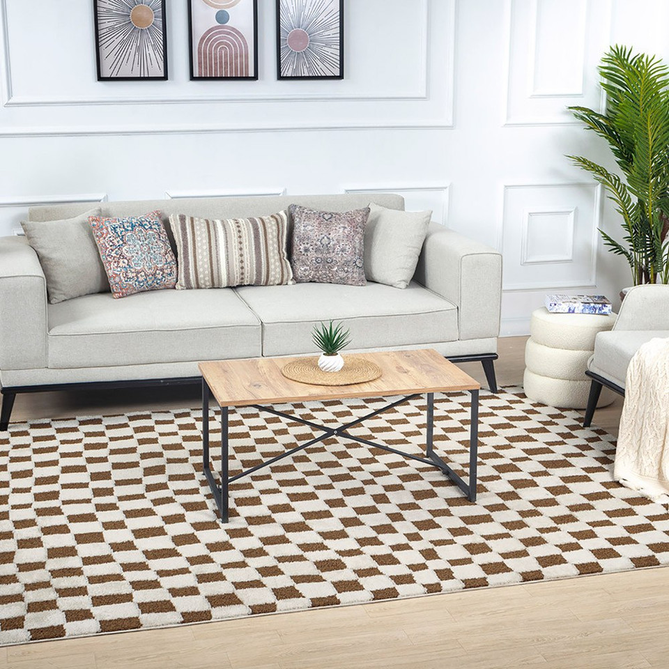 ivory brown scandi rug in a room with matching decor