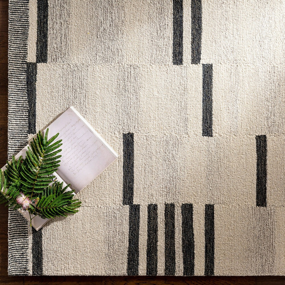 beige striped wool rug closeup detail