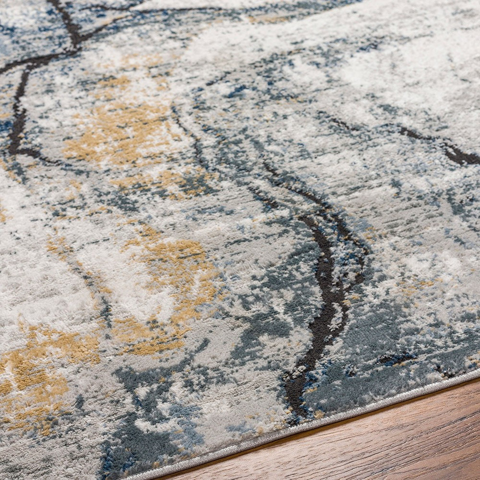 blue abstract rug closeup detail