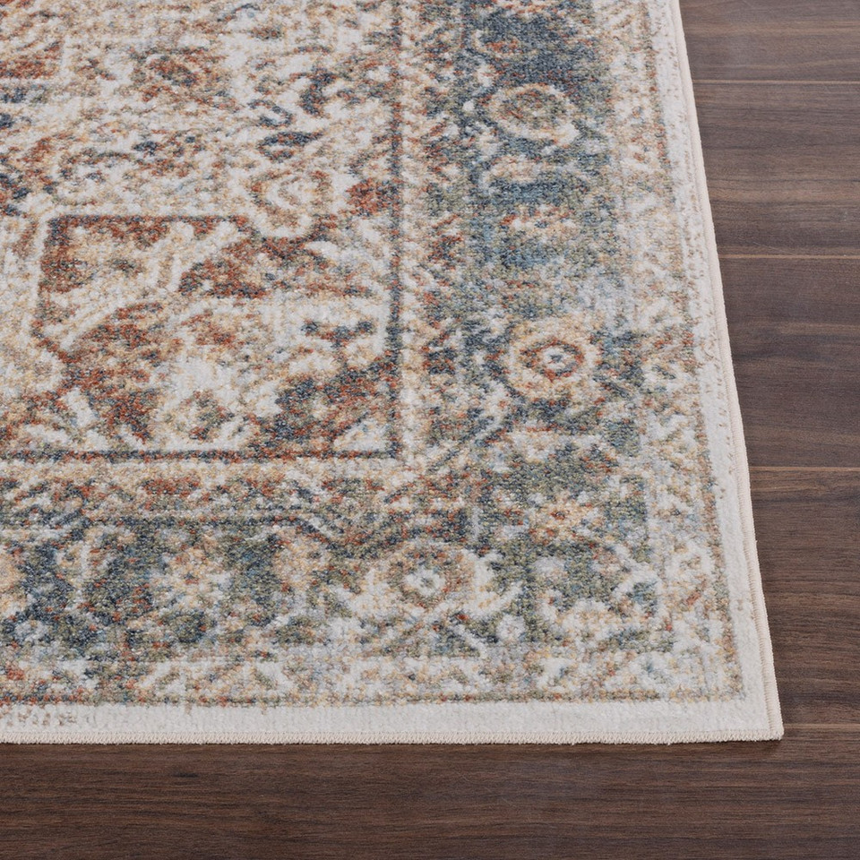 cinnamon traditional rug closeup corner on wood floor