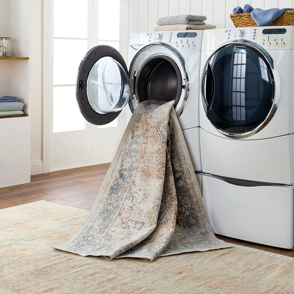 cinnamon traditional rug in a washing machine