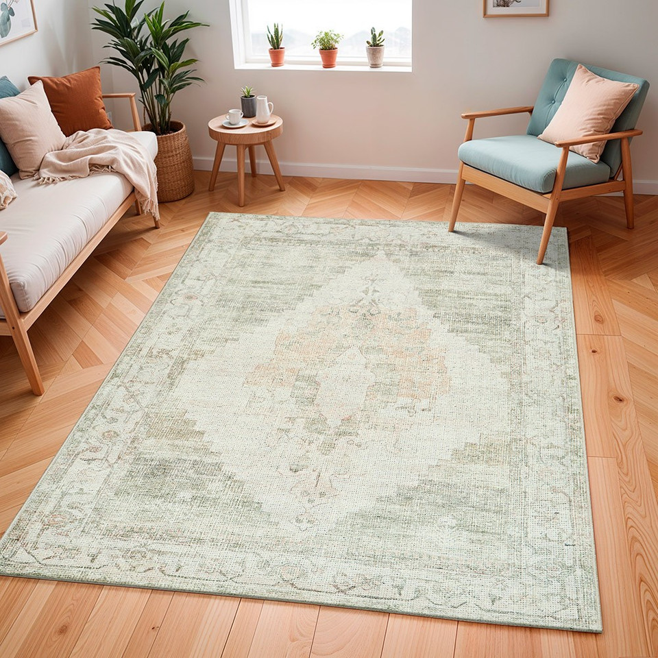 sage traditional rug in a room with matching decor