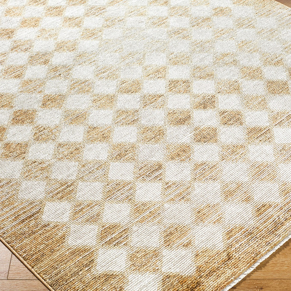 mustard geometric rug closeup detail