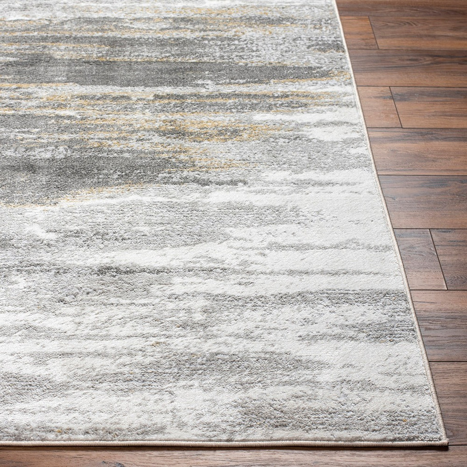 grey abstract rug closeup corner on wood floor