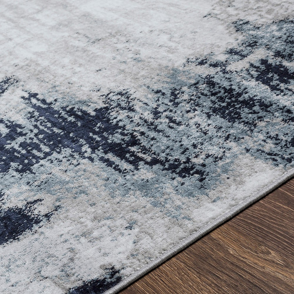 navy abstract rug closeup detail