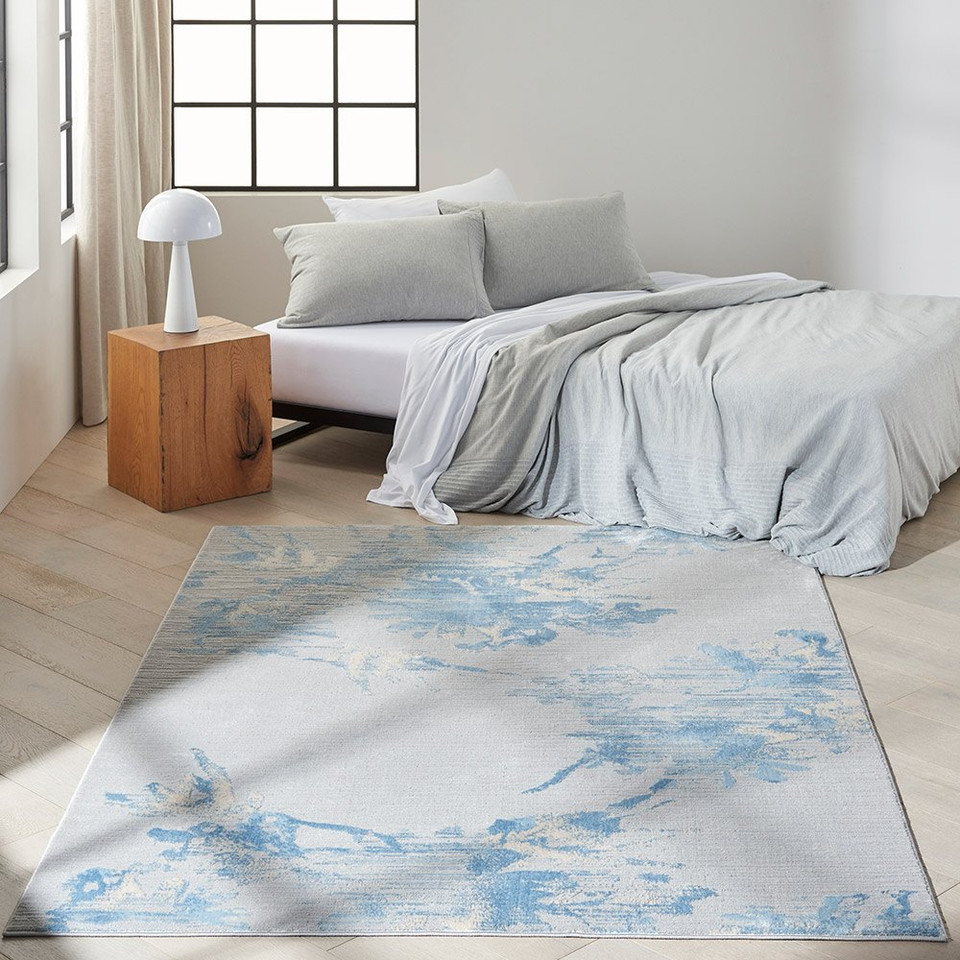 grey sky calvin klein rug in a room with matching decor
