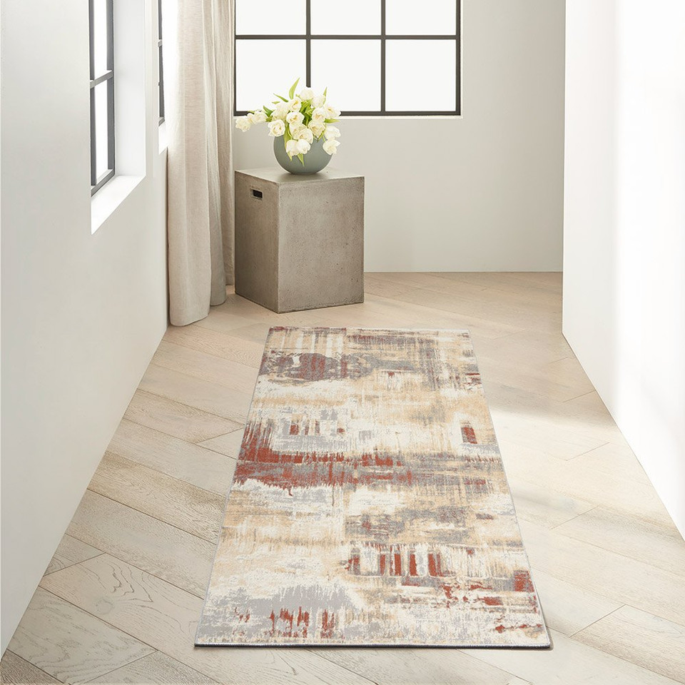 grey rust calvin klein rug in a room with matching decor