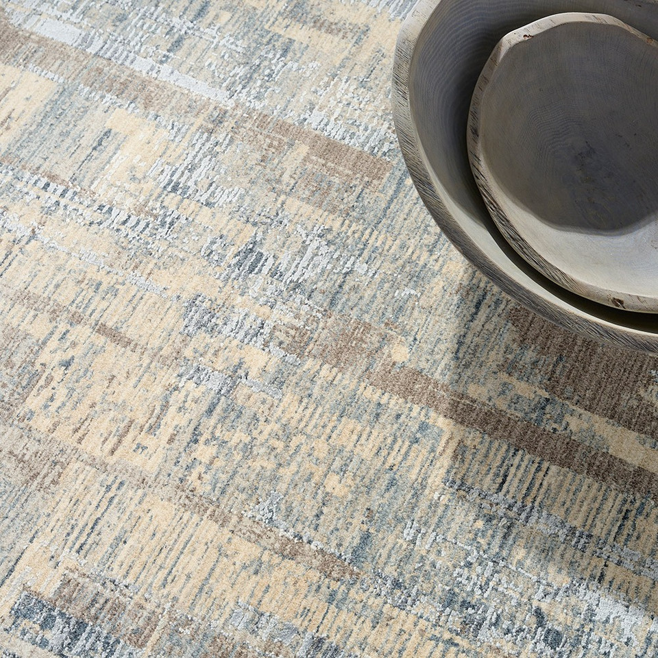 blue beige calvin klein rug closeup detail
