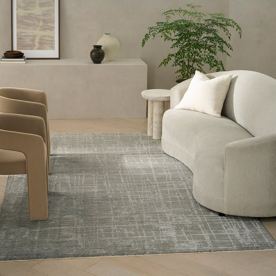slate calvin klein rug in a room with matching decor