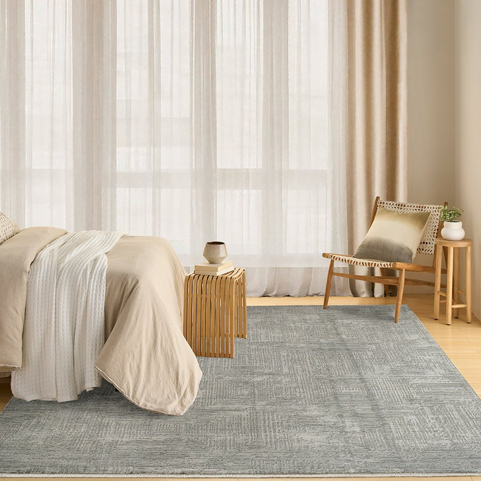 slate abstract rug in a room with matching decor