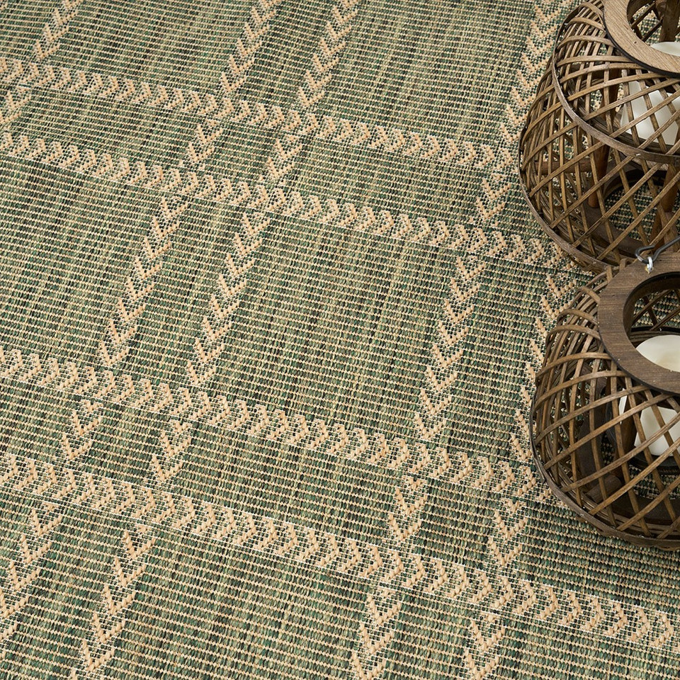 green geometric indoor outdoor rug closeup detail