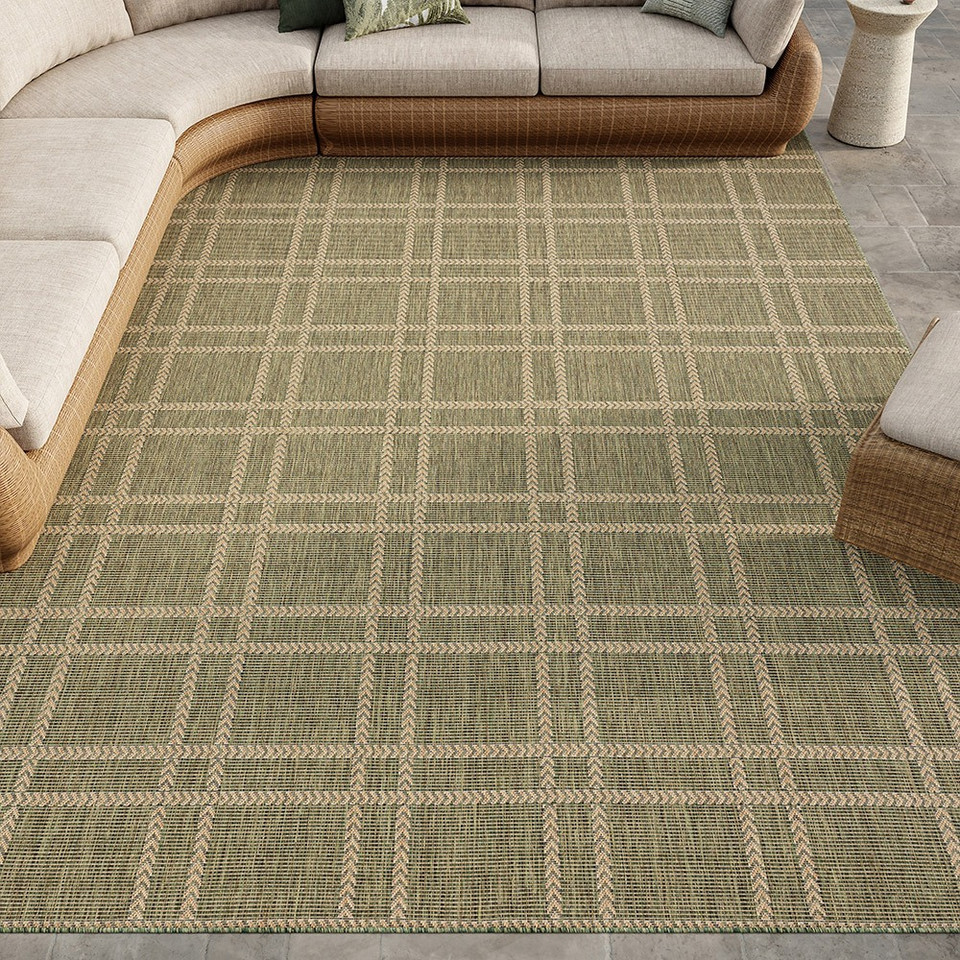 green geometric indoor outdoor rug outside