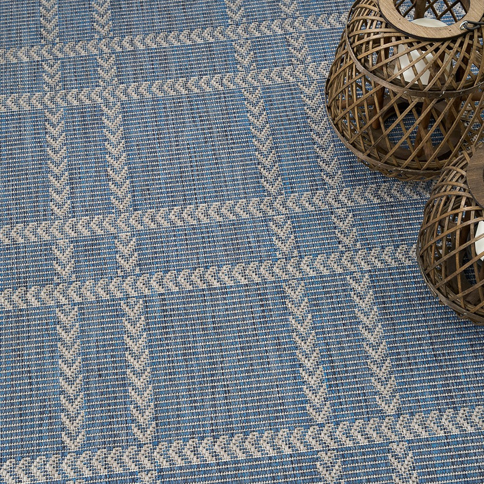 navy geometric indoor outdoor rug closeup detail