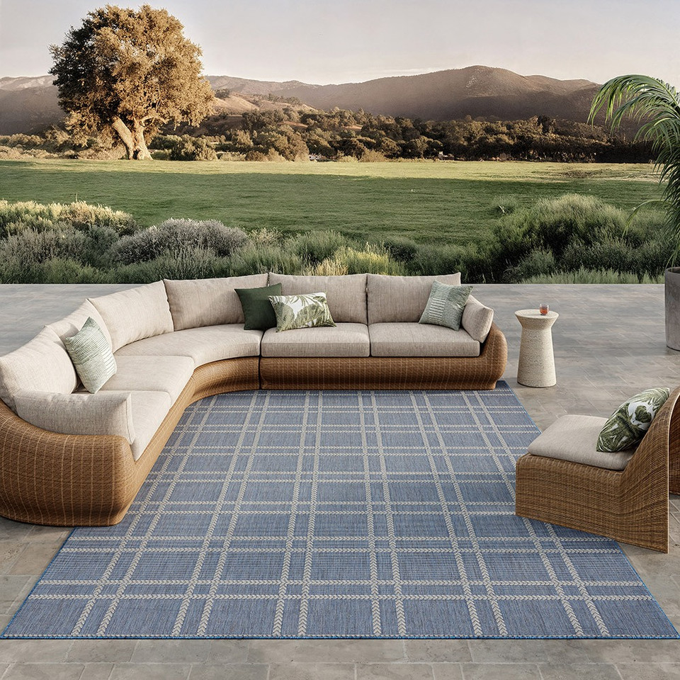 navy geometric indoor outdoor rug outside