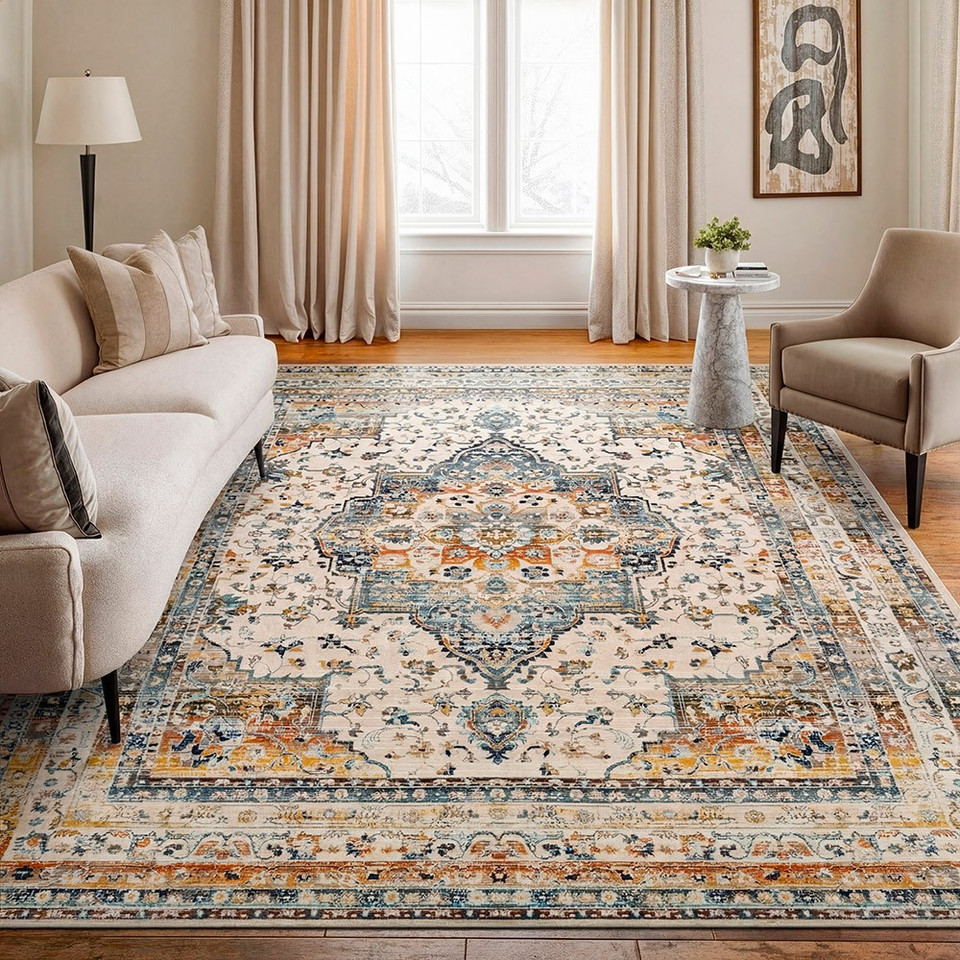 ivory sage traditional rug in a room with matching decor
