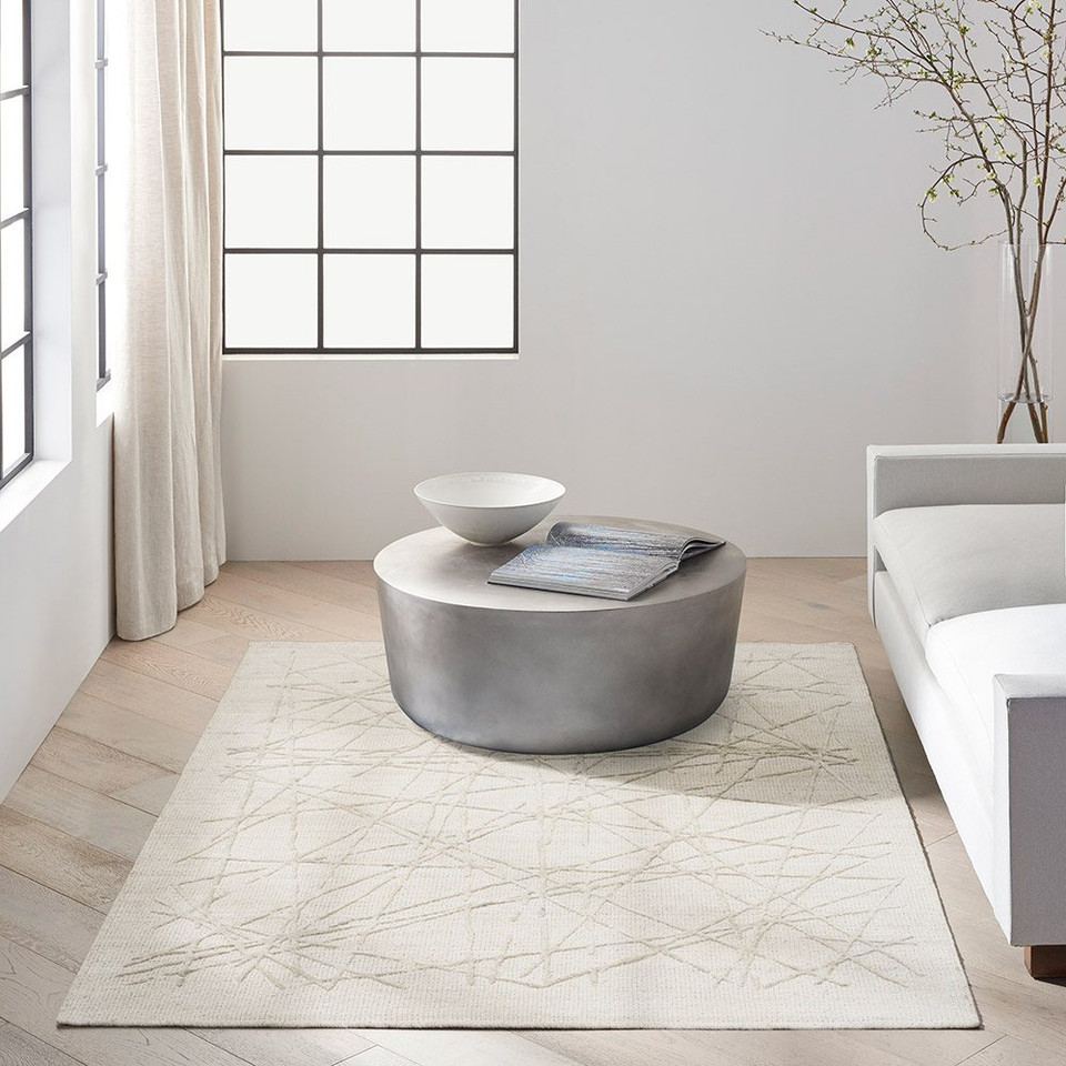 grey ivory calvin klein rug in a room with matching decor